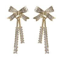 Boucles d'oreilles en alliage de zinc, Noeud papillon, Placage de couleur d'or, bijoux de mode & pour femme & avec strass, doré, protéger l'environnement, sans nickel, plomb et cadmium, 16x11mm,25x19mm, Vendu par paire