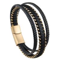 PU Leather Cord Bracelets Microfiber PU with 316L Stainless Steel Vacuum Plating & for man Sold By PC