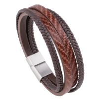 PU leder koord armbanden, Microfiber PU, met 316L roestvrij staal, multilayer & verschillende grootte voor keus & voor de mens, meer kleuren voor de keuze, Verkocht door PC