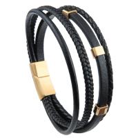 PU Leather Cord Bracelets Microfiber PU with 316L Stainless Steel Vacuum Plating & for man Sold By PC