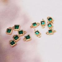 Cubic Zirconia Brass Pendants Square 18K gold plated & micro pave cubic zirconia green Sold By PC