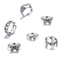 Sinc Alloy Ring Set, dath airgid antique plátáilte, 6 phíosa & jewelry faisin & unisex, nicil, luaidhe & caidmiam saor in aisce, Díolta De réir Socraigh