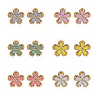 alliage de zinc Stud Set, fleur, 6 pièces & bijoux de mode & pour femme, couleurs mélangées, protéger l'environnement, sans nickel, plomb et cadmium, 10x10mm, Vendu par fixé