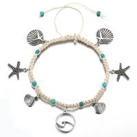 Sinc Alloy Anklet, le Snáithín Cadáis & turquoise, Inchoigeartaithe & jewelry faisin & unisex & stíleanna éagsúla do rogha, nicil, luaidhe & caidmiam saor in aisce, Fad Thart 9.06 Inse, Díolta De réir PC