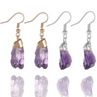 Natürliche Quarz Ohrringe, Amethyst, mit Messing, Unregelmäßige, plattiert, für Frau, keine, 10-18x35-50mm, verkauft von Paar