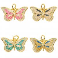 Cubic Zirconia Micro Pave Brass Pendant Butterfly gold color plated DIY & micro pave cubic zirconia & enamel nickel lead & cadmium free Sold By PC