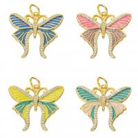 Cubic Zirconia Micro Pave Brass Pendant Butterfly gold color plated DIY & micro pave cubic zirconia & enamel nickel lead & cadmium free Sold By PC