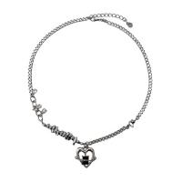 Collar de Aleación de Zinc, Partículas de acero, con aleación de zinc, con 6cm extender cadena, Corazón, chapado en color de plata, Joyería & para mujer, plateado, longitud 43 cm, Vendido por UD