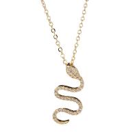 Circón cúbico Micro pavimentar collar de cobre amarillo, metal, Serpiente, chapado en oro real, micro arcilla de zirconia cúbica & para mujer, 26mm, longitud aproximado 17.7 Inch, Vendido por UD