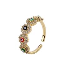 Mal de ojo del anillo de dedo de la joyería, metal, chapado en oro real, Ajustable & micro arcilla de zirconia cúbica & para mujer & esmalte, multicolor, Vendido por UD