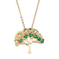 Kubieke Zirkoon Micro Pave Brass Ketting, Messing, Tree of Life, echt goud verguld, micro pave zirconia & voor vrouw, meer kleuren voor de keuze, 23x25mm, Lengte Ca 17.7 inch, Verkocht door PC