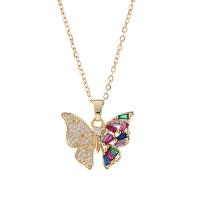 Cubic Zircon Micro Pave Brass Necklace Butterfly real gold plated micro pave cubic zirconia & for woman Length Approx 17.7 Inch Sold By PC