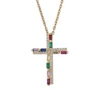 Cubic Zircon Micro Pave Brass Necklace Cross real gold plated micro pave cubic zirconia & for woman Length Approx 17.7 Inch Sold By PC