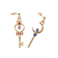 Boucles d'oreilles asymétriques, laiton, Plaqué d'or 14K, pavé de micro zircon & pour femme, Or, 50x28mm, Vendu par paire