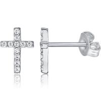 Sterling Silver Jewelry Earring, 925 Sterling Silver, Cross, plátáilte, do bhean & le rhinestone, dathanna níos mó le haghaidh rogha, 6.30x8.20mm, Díolta De réir Péire