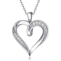 Sterling Zilveren halskettingen, 925 Sterling Zilver, Hart, geplatineerd, voor vrouw & met strass & hol, 13.50x16.50mm, Lengte Ca 16 inch, Verkocht door PC