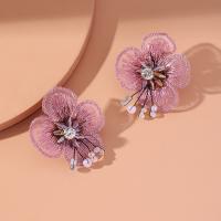 Klud Stud Earring, med Krystal, Flower, mode smykker & for kvinde, lyserød, 52x45mm, Solgt af par