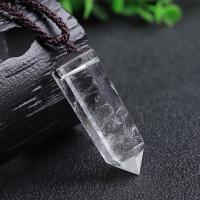 Collier de quartz, quartz clair, avec corde de cire, poli, bijoux de mode & unisexe, 4-5cm, Longueur Environ 14 pouce, Vendu par PC