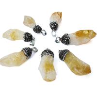 Quartz Gemstone Pendants Citrine with Rhinestone Clay Pave Unisex yellow Sold By PC