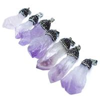 Quartz Gemstone Pendants Amethyst with Rhinestone Clay Pave Unisex purple Sold By PC