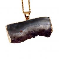 Quartz Gemstone Pendants Amethyst with Brass irregular gold color plated Unisex purple 30-40x15-30mm Sold By PC