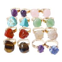 Gemstone Finger Ring, Natuursteen, met Messing, gold plated, verschillende materialen voor de keuze & uniseks, meer kleuren voor de keuze, 20mm, Binnendiameter:Ca 20mm, Verkocht door PC