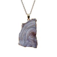 Is kvarts agat vedhæng, Ice Quartz Agate, med Messing, guldfarve belagt, Unisex, blandede farver, 40x45mm, Solgt af PC