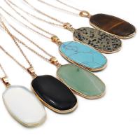 Gemstone Pendants Jewelry Natural Stone with Brass Oval gold color plated & Unisex Sold By PC