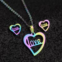 Fashion Stainless Steel Jewelry Sets Stud Earring & necklace 304 Stainless Steel Heart Vacuum Plating 2 pieces & fashion jewelry & for woman multi-colored 20mm 10mm Length Approx 17.72 Inch Sold By Set