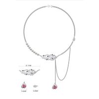 Zinklegering halskettingen, Zinc Alloy, met Plastic Pearl, met 5cm extender keten, Brand, silver plated, mode sieraden & micro pave zirconia & voor vrouw, zilver, nikkel, lood en cadmium vrij, 57.7mm,13.6mm,12.8mm, Lengte 47.5 cm, Verkocht door PC