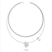 Collier de bijoux en alliage de zinc, avec Moonstone, Placage de couleur argentée, Double couche & bijoux de mode & pour femme, argent, protéger l'environnement, sans nickel, plomb et cadmium, 21.9mm,12mm, Longueur 47 cm, 51 cm, Vendu par PC