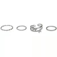 Sinc Alloy Ring Set, Féileacán, dath airgid plated, 4 phíosa & jewelry faisin & do bhean, airgid, nicil, luaidhe & caidmiam saor in aisce, Díolta De réir Socraigh