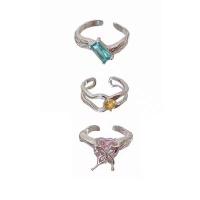 Strass vinger Ring, Messing, silver plated, mode sieraden & verschillende stijlen voor de keuze & voor vrouw & met strass, zilver, nikkel, lood en cadmium vrij, Verkocht door PC