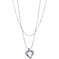 Collana di titanio acciaio, Titantium acciaio, with 5cm extender chain, Cuore, placcato color argento, Doppio strato & gioielli di moda & per la donna & cavo, argento, Lunghezza 42 cm, 44 cm, Venduto da PC