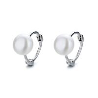 925 sterling silver Huggie Hoop Earring, med Shell Pearl, Donut, platinerade, olika storlek för val & för kvinna, Säljs av Par