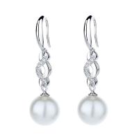 Zircon cubique Micro Pave d'oreille en argent sterling, Argent sterling 925, avec Shell Pearl, Numéro 8, Plaqué de platine, normes différentes pour le choix & pavé de micro zircon & pour femme, Vendu par paire