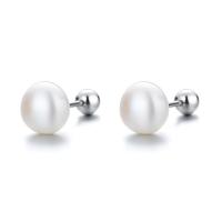 Freshwater Pearl øreringe, 925 Sterling Sølv, med Ferskvandsperle, Runde, forgyldt, forskellig størrelse for valg & for kvinde, flere farver til valg, Solgt af par