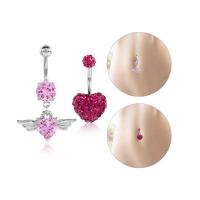 Rustfrit stål Belly Ring, 316L Stainless Steel, Heart, 2 stykker & for kvinde & med rhinestone, flere farver til valg, 1.6x10mm, 13mm, 15mm, Solgt af sæt