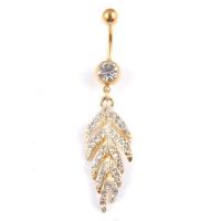 Rustfrit stål Belly Ring, 316L Stainless Steel, Leaf, for kvinde & med rhinestone, flere farver til valg, 1.6x15.5mm, 5mm, Solgt af PC