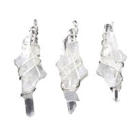 Natuurlijke Quartz Hangers, Bergkristal, met Messing, Onregelmatige, silver plated, uniseks, wit, 20x70-25x80mm, Verkocht door PC