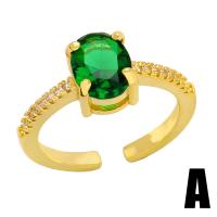 Cúbicos Circonia Micro Pave anillo de latón, metal, chapado en color dorado, diferentes estilos para la opción & micro arcilla de zirconia cúbica & para mujer, verde, libre de níquel, plomo & cadmio, 12mm, Vendido por UD