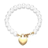 304 roestvrij staal Armband, met Plastic Pearl, Hart, mode sieraden & voor vrouw, meer kleuren voor de keuze, 8mm,15*21mm, Lengte Ca 7.08 inch, Verkocht door PC