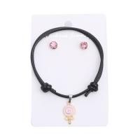 Zinklegering Sieraden Sets, Stud Oorbel & armband, Wax, met Zinc Alloy, plated, drie stuks & mode sieraden & voor vrouw & glazuur & met strass, zwart, 24mm,4mm, Lengte 16-25 cm, Verkocht door Stel