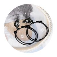 Casal pulseira e bracelete, Fio de cera, with liga de zinco, cromado de cor preta chumbo, 2 peças & joias de moda, preto, 25x30mm, comprimento 16-25 cm, vendido por par