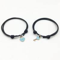 Couple Bracelet and Bangle Wax Cord with Zinc Alloy Round plated 2 pieces & Adjustable & fashion jewelry & enamel Length 16-25 cm Sold By Pair