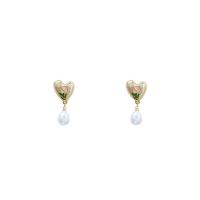 Pendientes de Aleación de Zinc, con Perlas plásticas, Corazón, color del oro de la alta calidad chapado, Joyería & para mujer & esmalte, dorado, libre de níquel, plomo & cadmio, 12x22mm, Vendido por Par