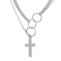 Zink Alloy Smycken Collier, Cross, hög kvalitet silver pläterad, Dubbla lager & mode smycken & för kvinna, silver, nickel, bly och kadmium gratis, 14mm, Längd Ca 56 cm, Säljs av PC