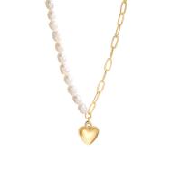 Titanium Steel Necklace with Plastic Pearl with 5cm extender chain Heart gold color plated fashion jewelry & for woman golden Length Approx 36.5 cm Sold By PC