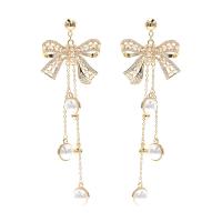 Cubic Zirconia Micro Pave Brass Earring with Glass Pearl real gold plated micro pave cubic zirconia & for woman gold Sold By Pair