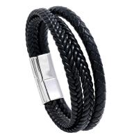 PU leder koord armbanden, Titanium Staal, met PU, plated, multilayer & gevlochten armband & verschillende grootte voor keus & voor de mens, meer kleuren voor de keuze, Verkocht door PC